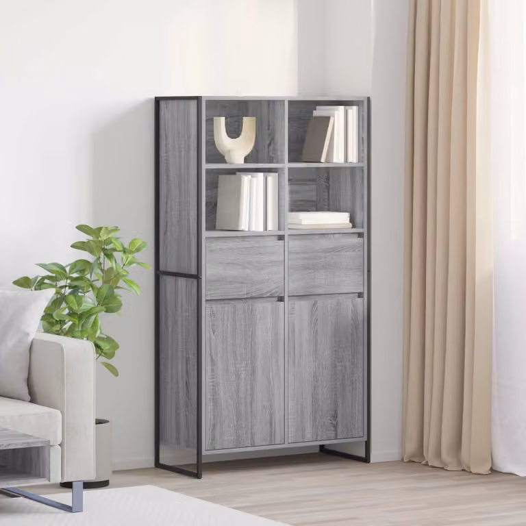Credenza stile industrial vidaXL in legno e metallo, Grigio, H 150.5 x L 81 x P 36 cm