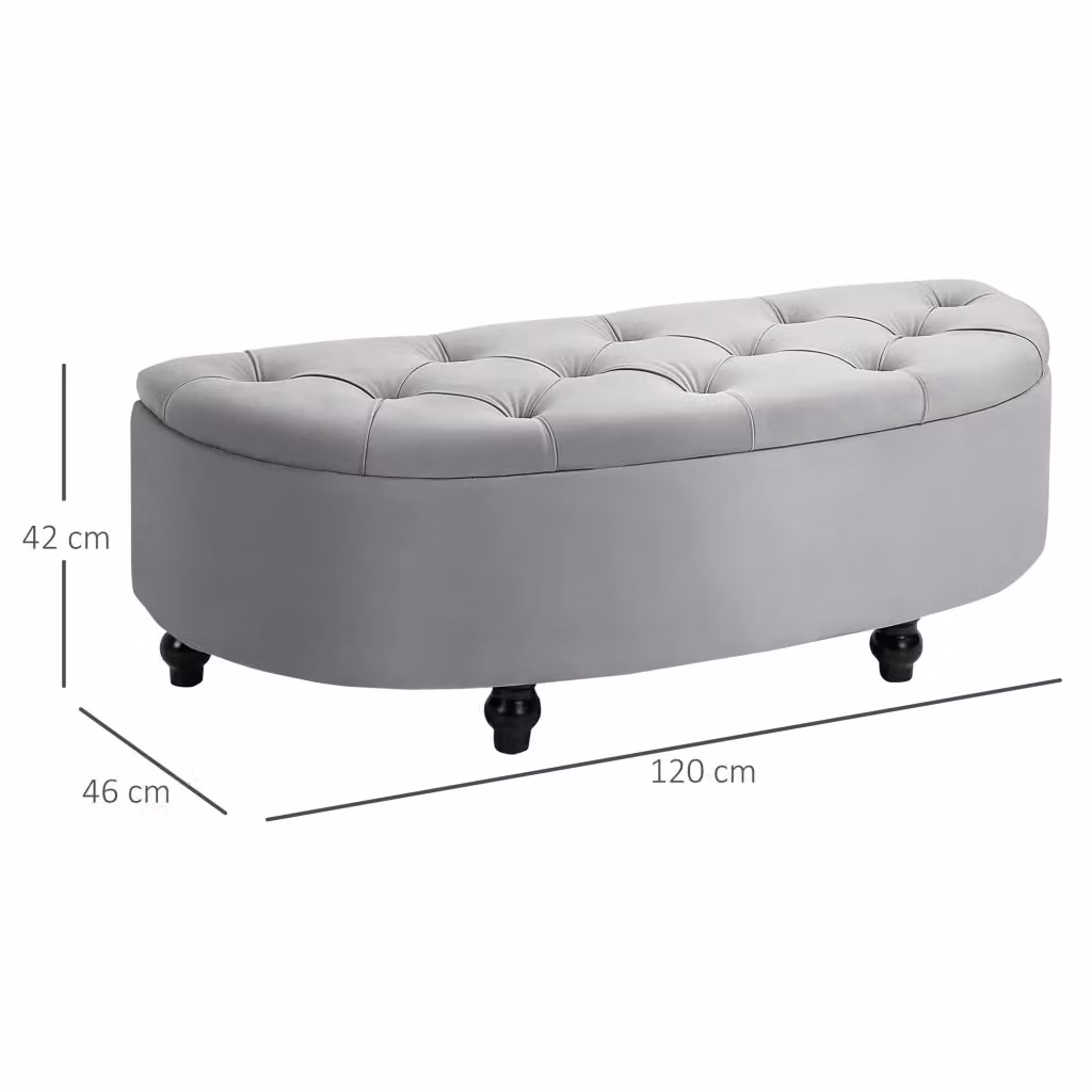 Panca contenitore WISHDOR in velluto grigio con gambe in legno L: 120 cm, P: 42 cm, H: 42 cm – 2