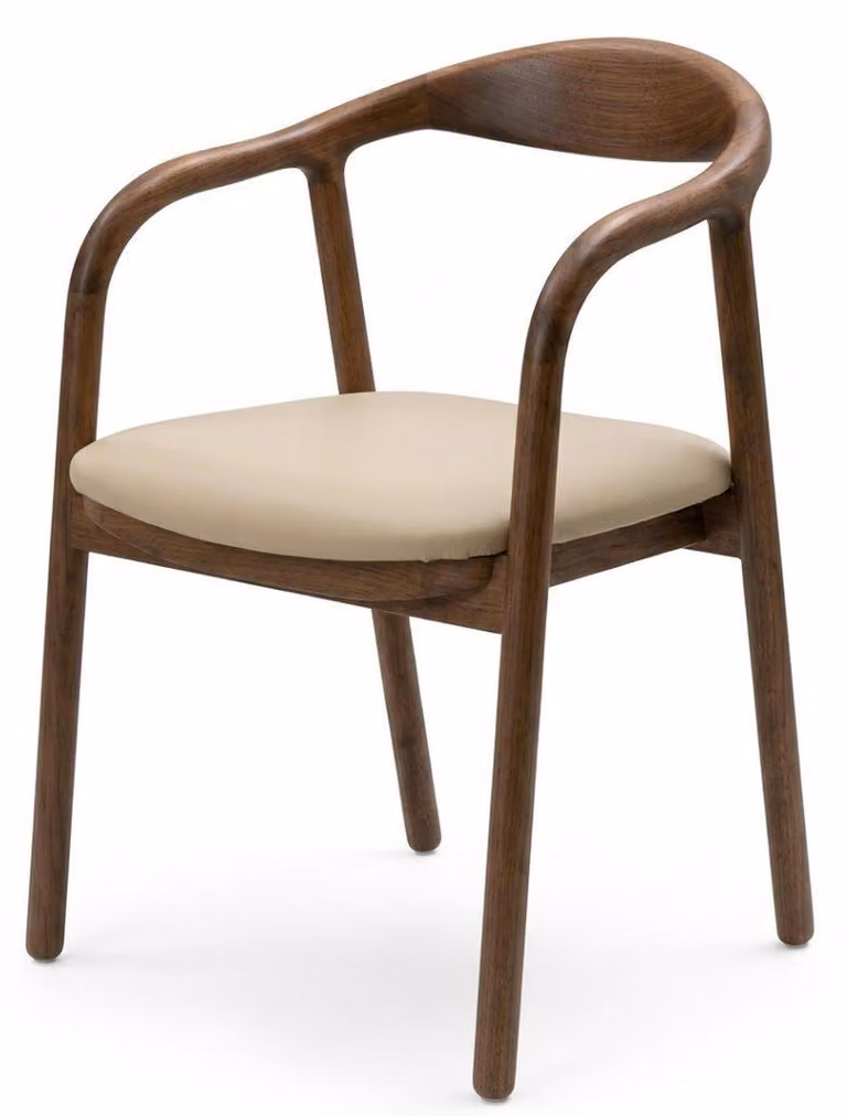 Stuhl beige braun Armlehnen aus Holz modern elegant Wohnzimmer Komfort