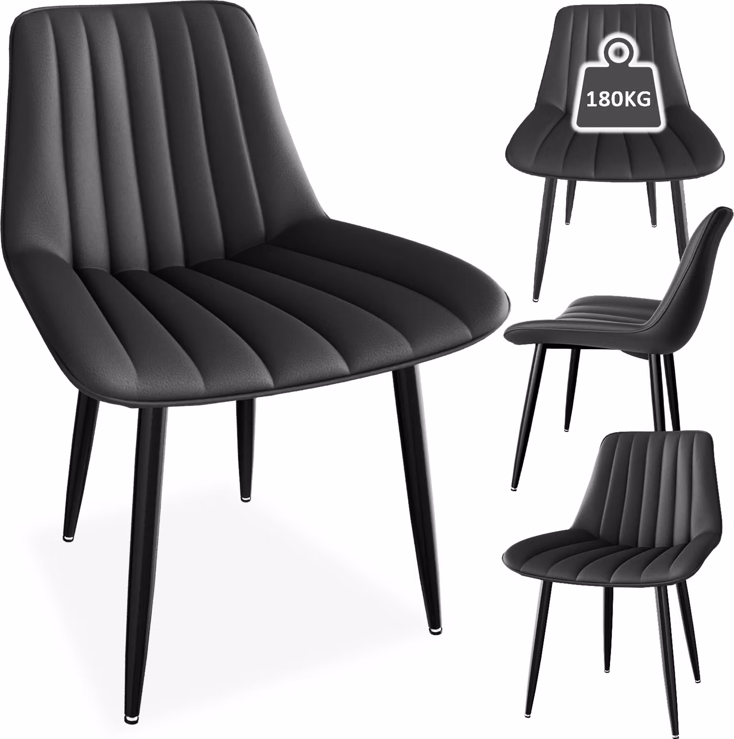 Sedie da pranzo AIORBER (set di 4), in Pelle finta PU, cuscino da 5 cm, comode e pratiche, schienale a U, per sala da pranzo, cucina, 67x57x52,5 cm, nero