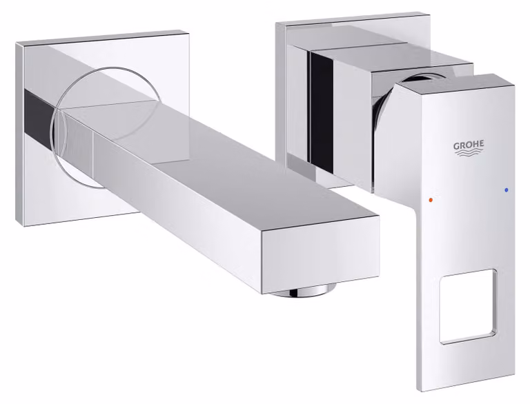 Miscelatore per lavabo a due maniglie, modello "S", cromato, da montare a parete