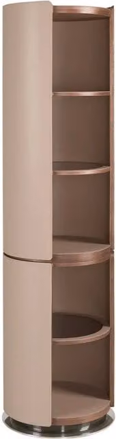 Scaffale moderno Angel Cerdá S.L.L in noce e similpelle visone con dettagli in metallo e vetro, H: 185,0 cm, L: 49,0 cm, P: 49,0 cm – 1
