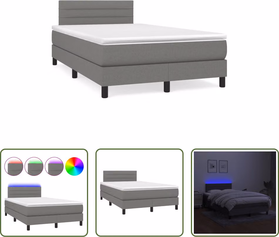 The Living Store Letto a molle con materasso e LED in tessuto grigio scuro 120x190 cm