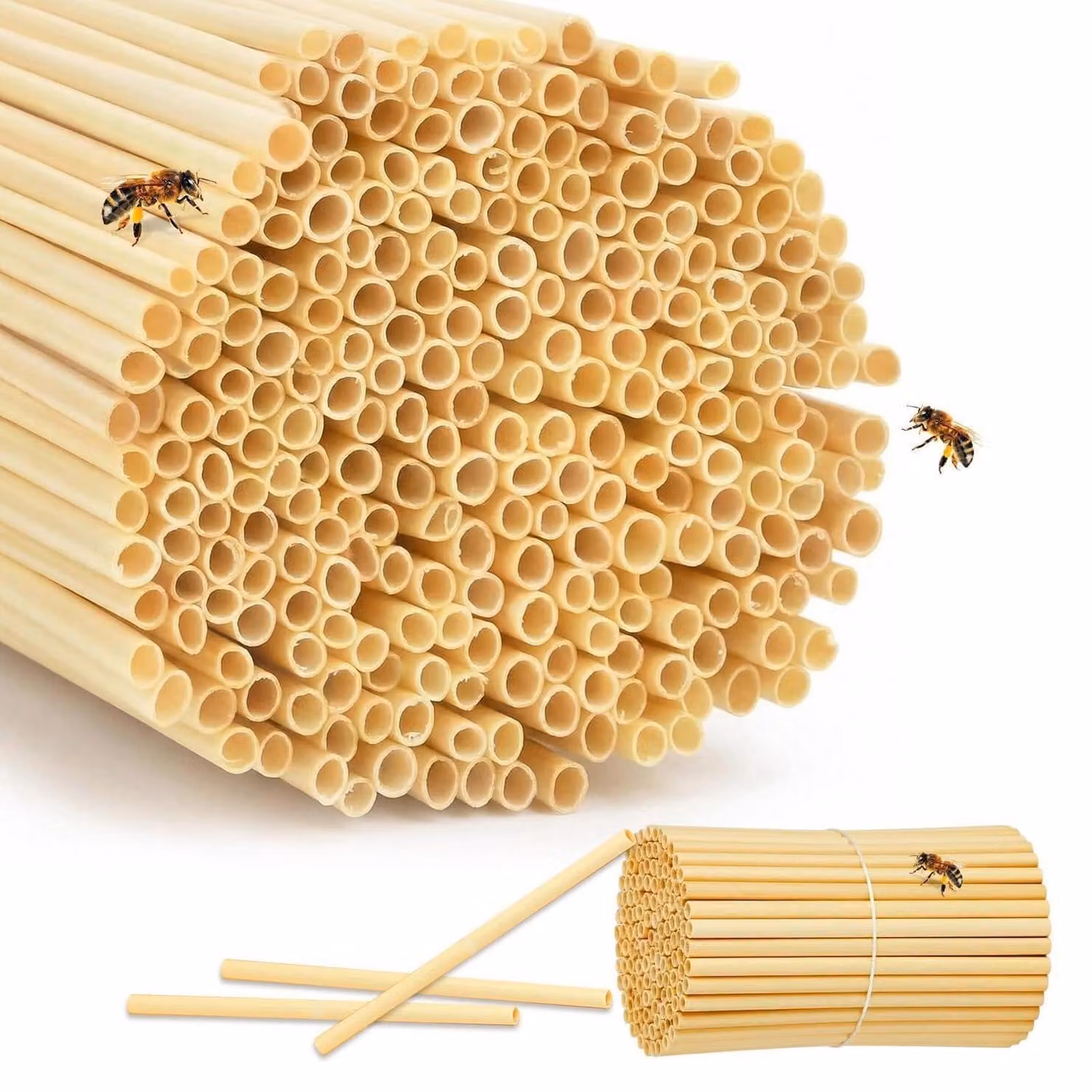 Nidi artificiali per hotel per insetti, confezione da 300 pezzi, realizzati in paglia di grano, dimensioni 14-14,6 cm, diametro interno di 3-4 mm