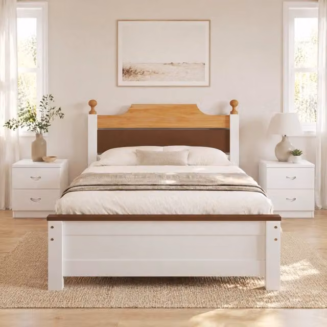 Letto singolo ULEVR 90x200 cm bianco con struttura in pino e MDF, 15 doghe, testiera e pediera