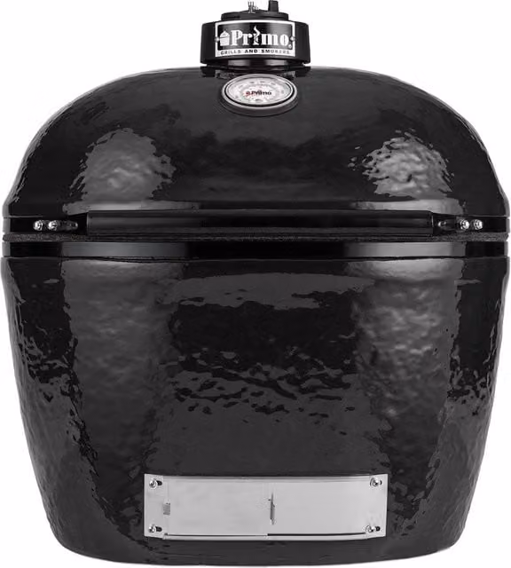 Barbecue in ceramica Kamado XL Primo Charcoal colore nero con dettagli in acciaio inossidabile e ghisa