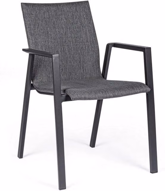 Sedia da giardino con braccioli Odeon Bizzotto color antracite e grigio scuro in alluminio verniciato a polvere e tessuto resistente alle intemperie
