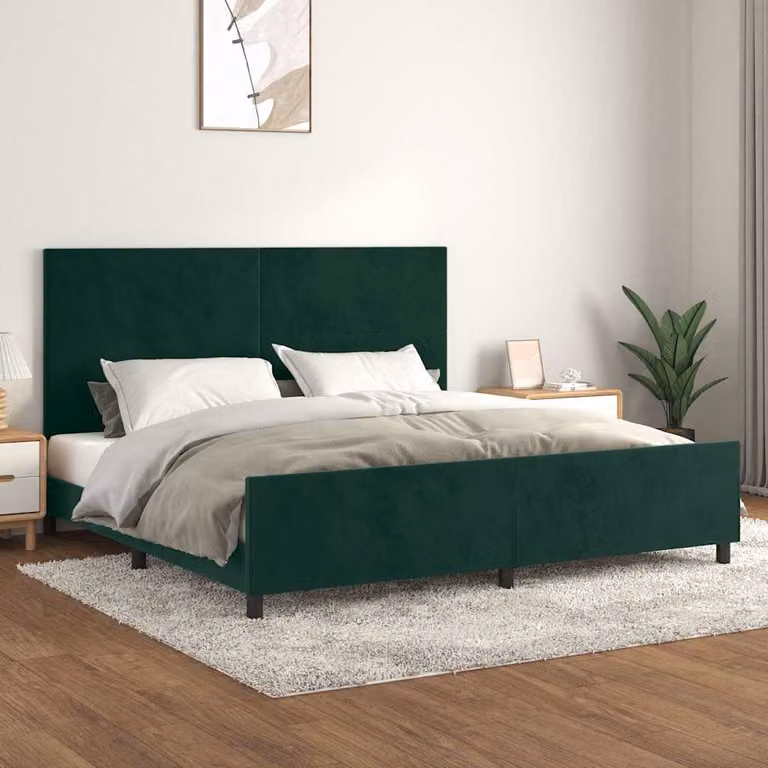 Giroletto senza materasso vidaXL in velluto verde scuro con struttura in legno e MDF, L/P/H: 200 x 200 x 128 cm