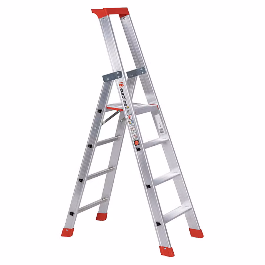Euroline Premium 32577 Scala a pioli con ponte di sicurezza, 4 gradini
