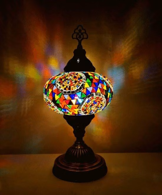 Lampada da tavolo turca fatta a mano multicolore – Lampada orientale a mosaico per un'illuminazione suggestiva