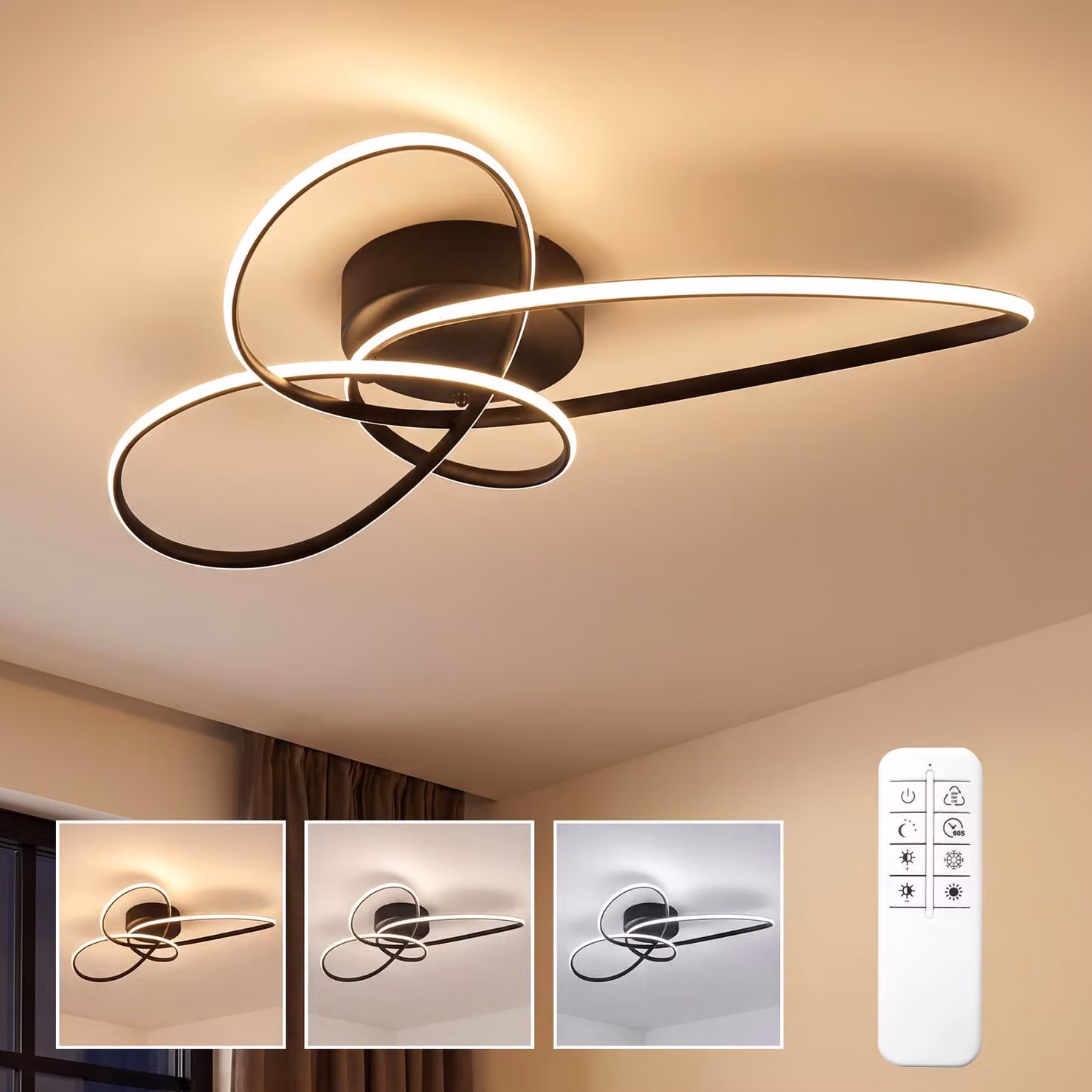 ZMH Lampada da soffitto LED 30W nera dimmerabile con telecomando design circolare moderno illuminazione interna soggiorno camera cucina sala da pranzo