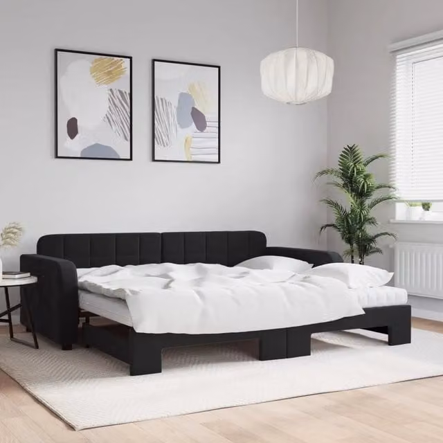 Divano Letto Estraibile vidaXL in Velluto Nero con Cassetto per Soggiorno e Camera da Letto L/P: 90 x 190 cm – 1