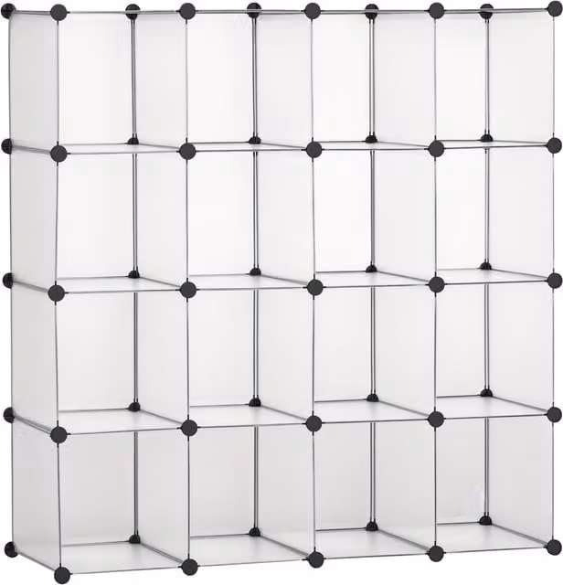 Scarpiera Modulare HOMCOM Trasparente con 16 Cubi in Plastica e Acciaio, L/P/H: 125 x 32 x 125 cm