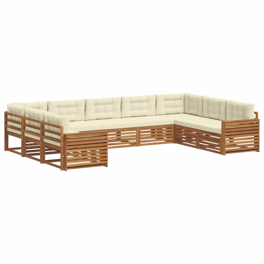 Set di divani da esterno a L vidaXL in legno di acacia con cuscini beige e bianco, 9 pezzi – 2