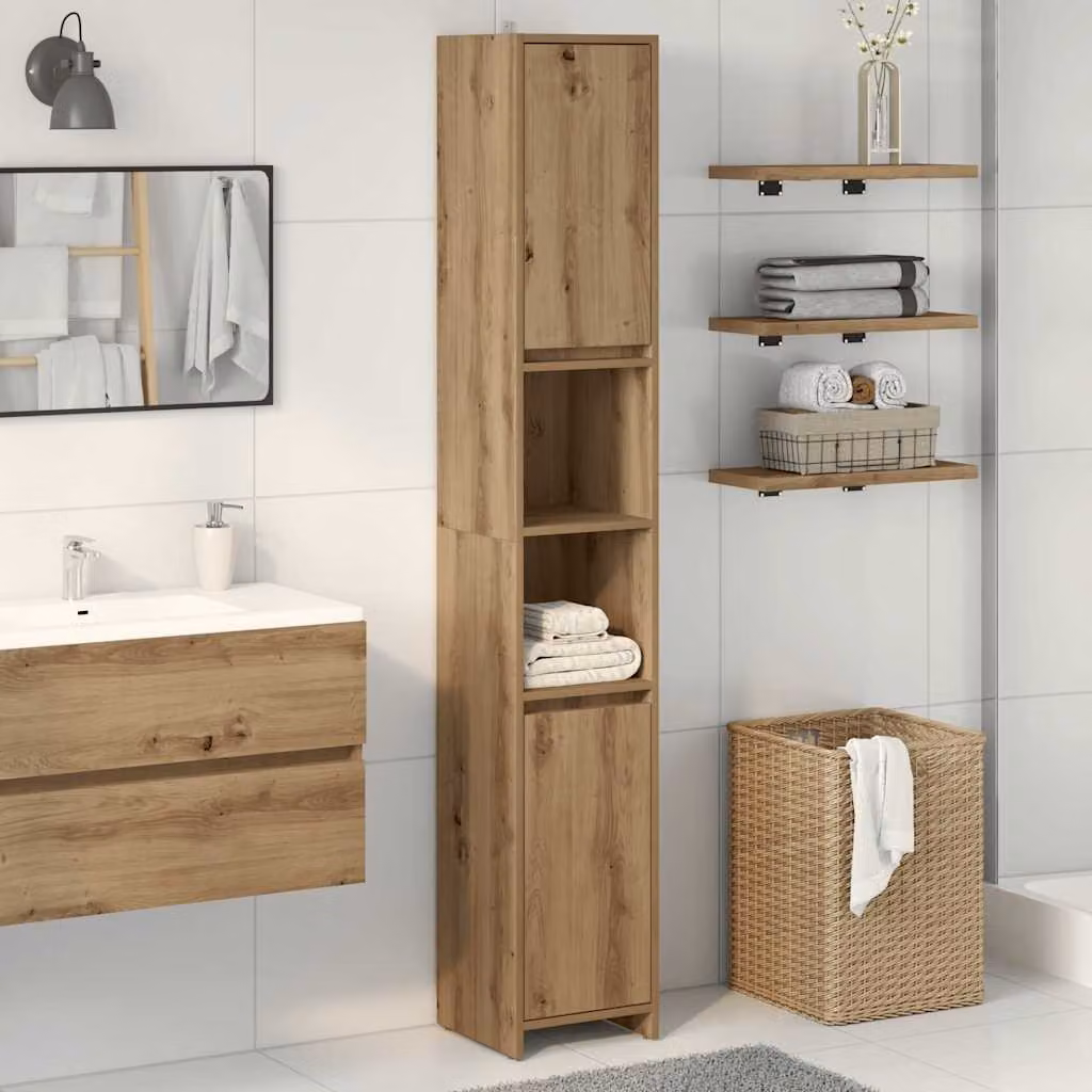 Mobile da bagno vidaXL in legno rovere marrone con ante a battente L/P/H: 30 x 30 x 183,5 cm