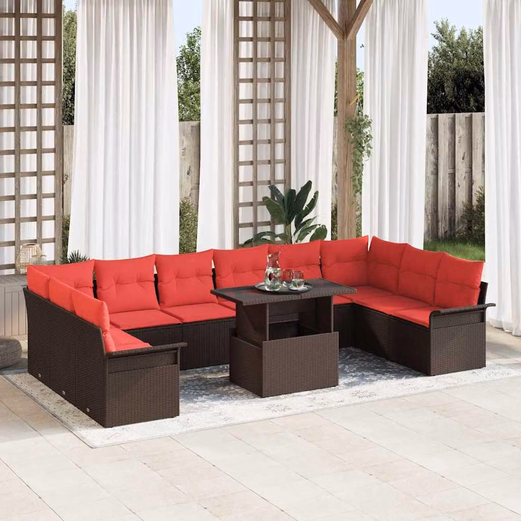 Maison Exclusive - Set di divani da salotto, 11 pezzi, color marrone, in rattan sintetico
