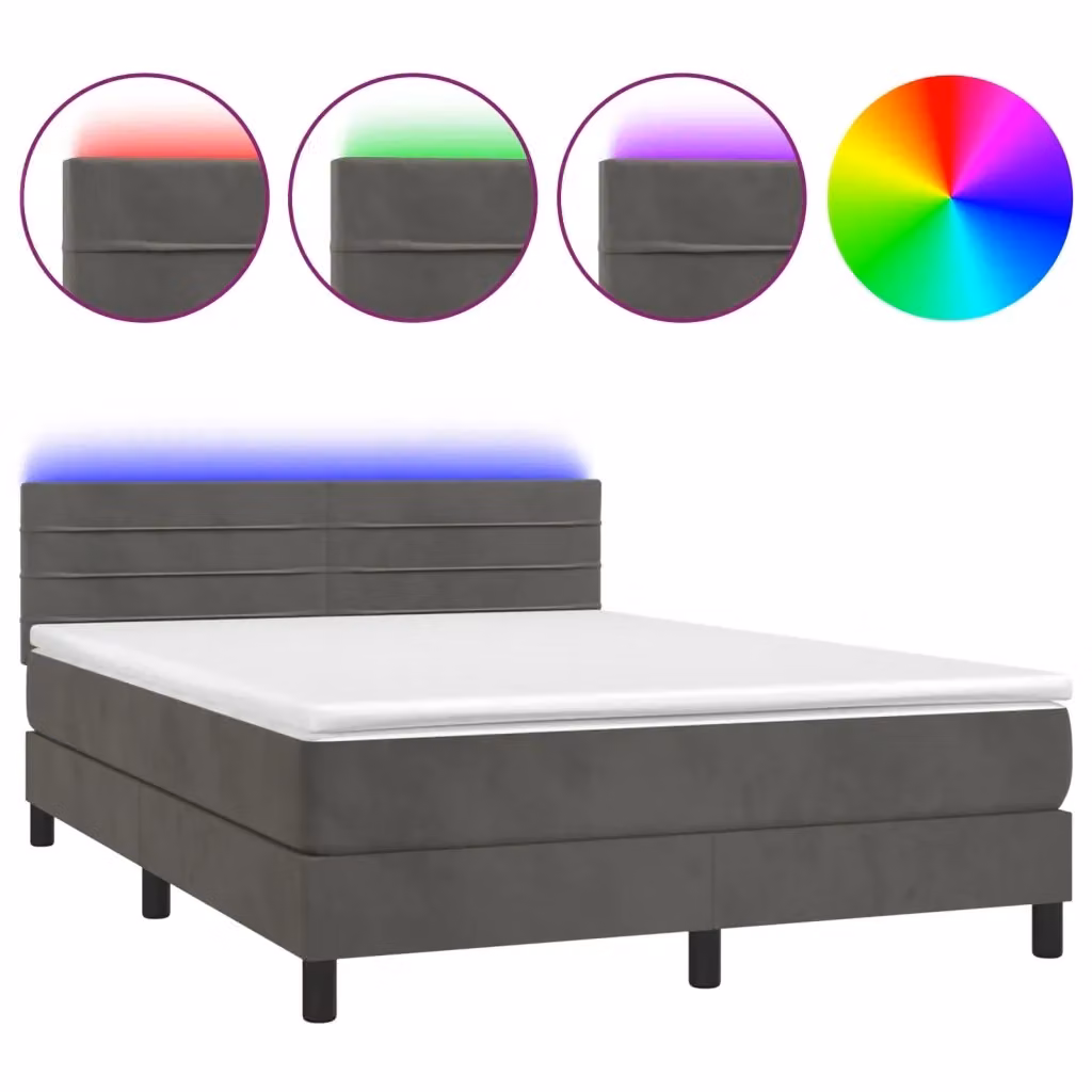 Letto Ibrido con Materasso vidaXL in Velluto Grigio e Bianco con Illuminazione LED e Porte USB L/P/H: 203 x 144 x 88 cm – 2