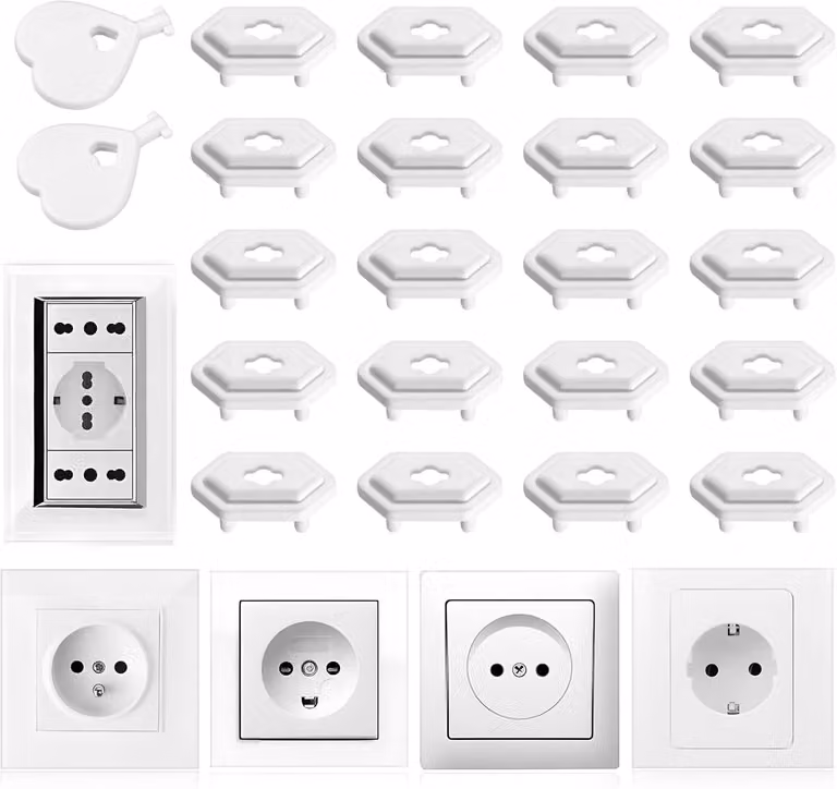 Presine di sicurezza per bambini, confezione da 20 pezzi, con 2 chiavi, isolamento bianco, per prese elettriche