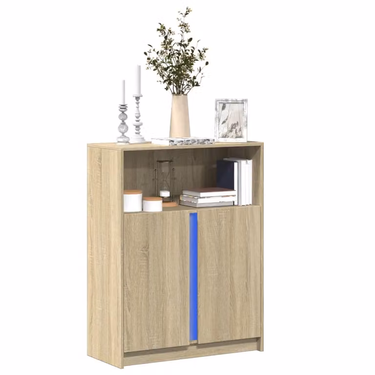 Credenza moderna vidaXL con illuminazione LED in legno Rovere Sonoma, L 77 cm x P 34 cm x H 100 cm