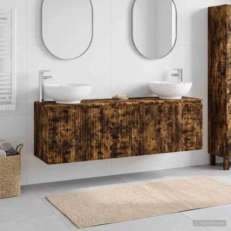 Set di 3 mobili da bagno moderni vidaXL in legno e metallo, colore marrone, L/P/H: 49,5 x 44,5 x 65 cm