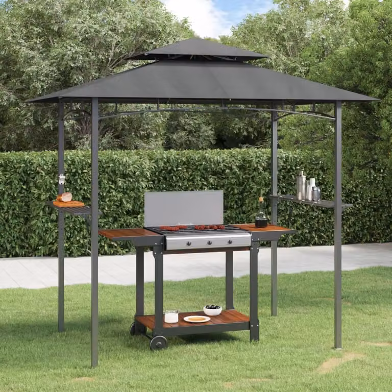The Living Store padiglione barbecue con ripiani laterali antracite 240x150x243 cm acciaio