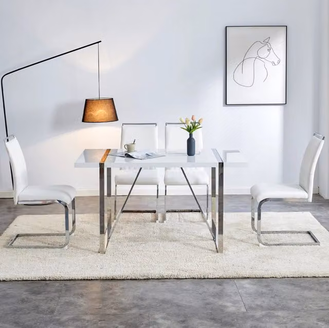 Sedia moderna ergonomica bianca con schienale in PU e lino