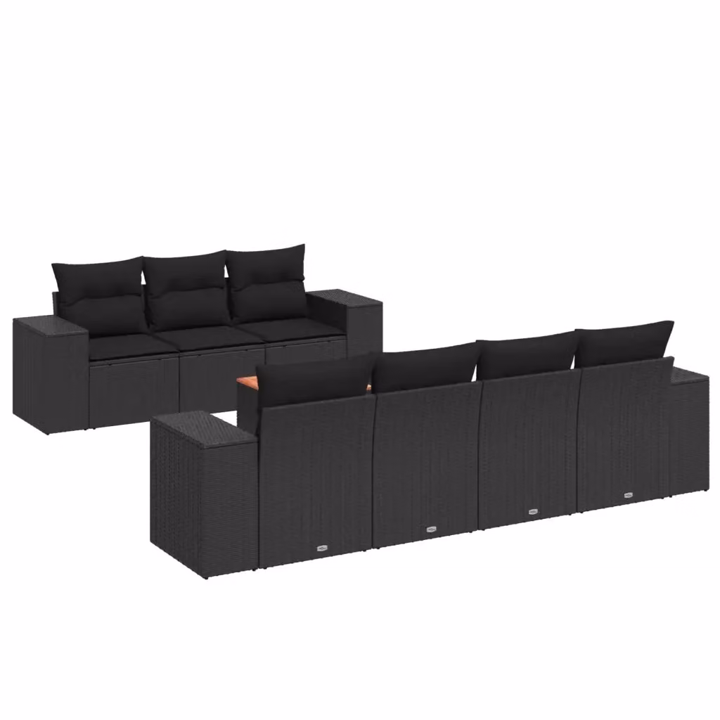 Set di Divani da Giardino a L vidaXL in Polyrattan Nero con Cuscini e Tavolino da Esterno – 2