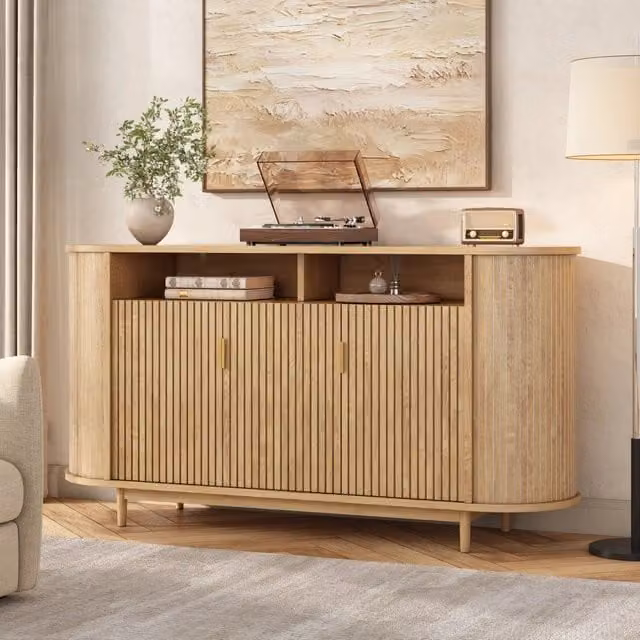 Desviae Credenza a 3 ante con struttura in MDF e PB frontale a linee verticali colore naturale 140 × 40 × 78 cm