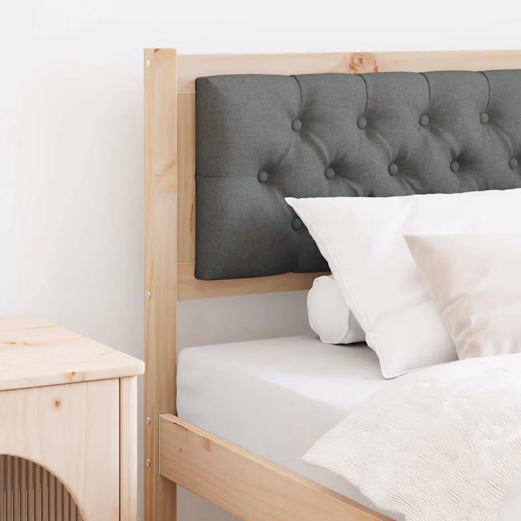 Testiera per letto moderna vidaXL in legno di pino massello e tessuto, marrone e grigio scuro