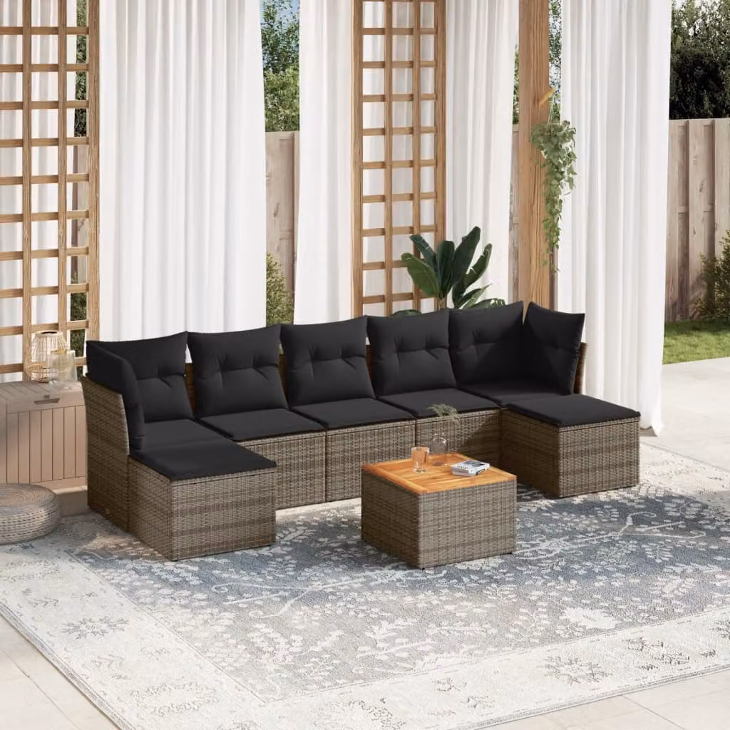 vidaXL Set Divano da Giardino a L 8 pz in Polyrattan Grigio con Cuscini e Tavolino – 1