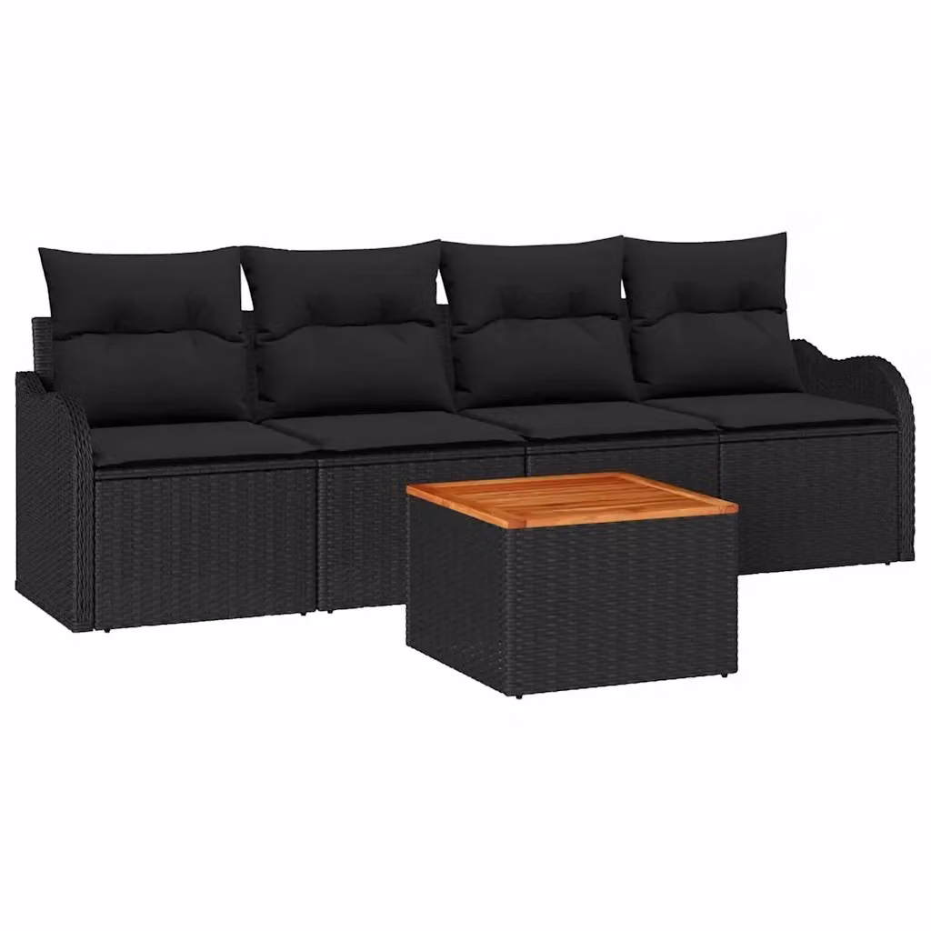 Set Divano da Giardino vidaXL 5 Pezzi Nero con Cuscini e Tavolino in Polyrattan e Acciaio – 2