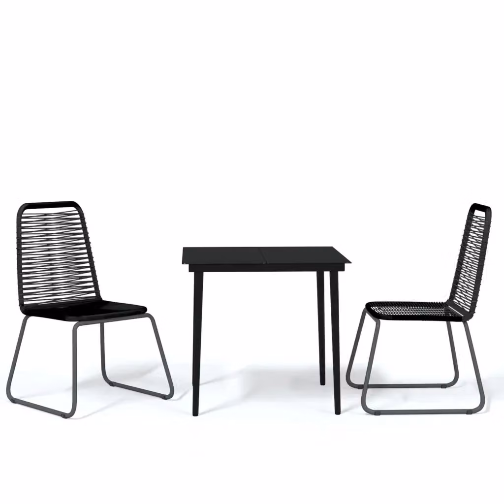 Set da giardino moderno vidaXL composto da 3 pezzi in metallo nero opaco e vetro – 2