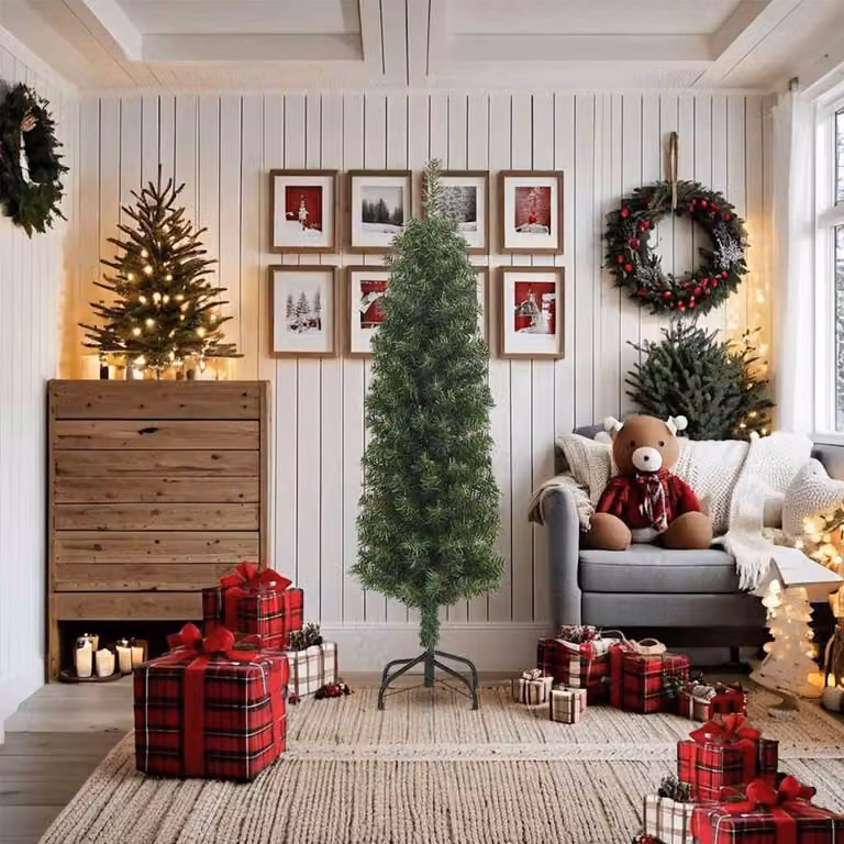 vidaXL Albero di Natale Artificiale Sottile con Base Verde 180 cm PVC