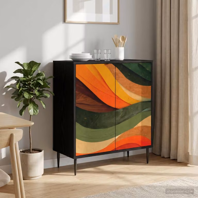 Credenza moderna vidaXL BONN in legno ingegnerizzato, colore Rovere Nero, L 69 cm x P 33 cm x H 76 cm