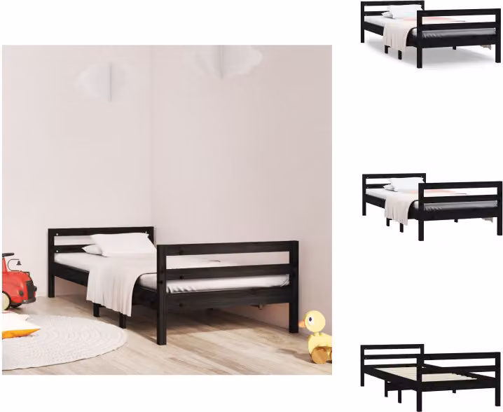 vidaXL Letto in legno massiccio nero 75x190 cm pino - Letti e strutture letto