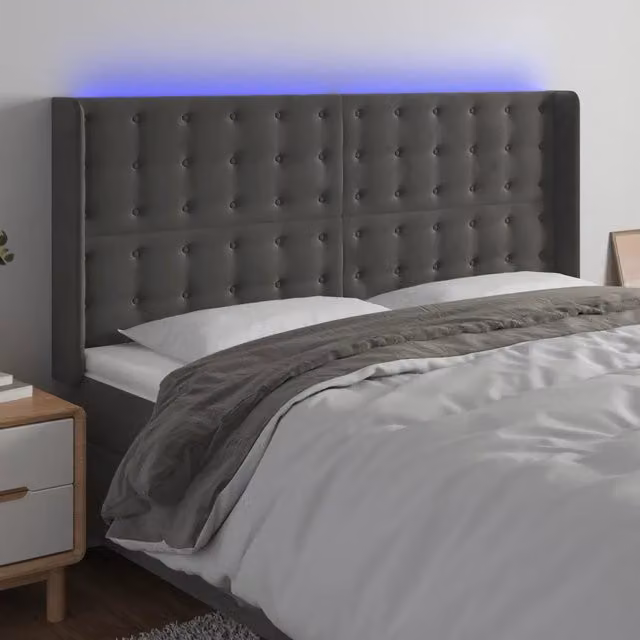 Testiera per letto con illuminazione LED e porta USB vidaXL in velluto grigio, L: 163 cm, P: 16 cm, H: 118-128 cm – 1
