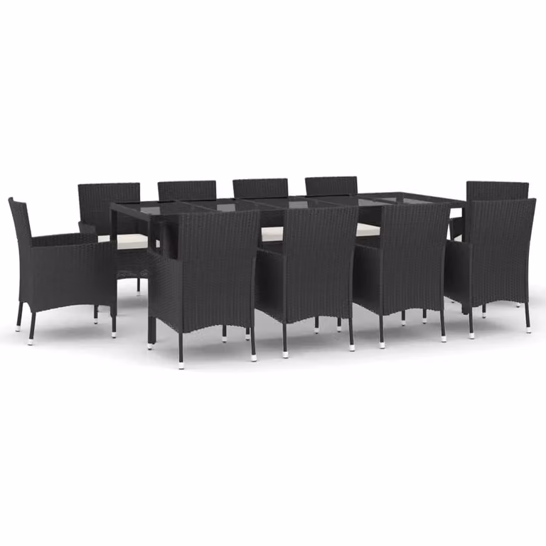 Set da Pranzo da Giardino 11 pz con Cuscini in Polyrattan Nero
