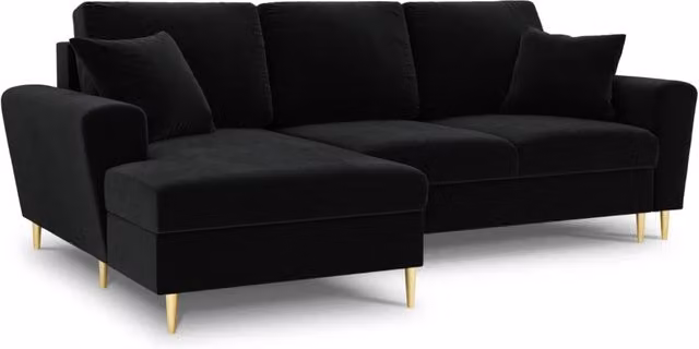 Divano angolare convertibile Kyoto Cosmopolitan Design a 4 posti con contenitore, lato sinistro, in velluto nero e oro, L 241 x P 114,6 x H 88 cm – 1