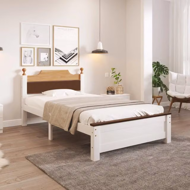 Letto singolo in legno 90 × 200 cm con rete a doghe testiera e pediera in MDF bianco