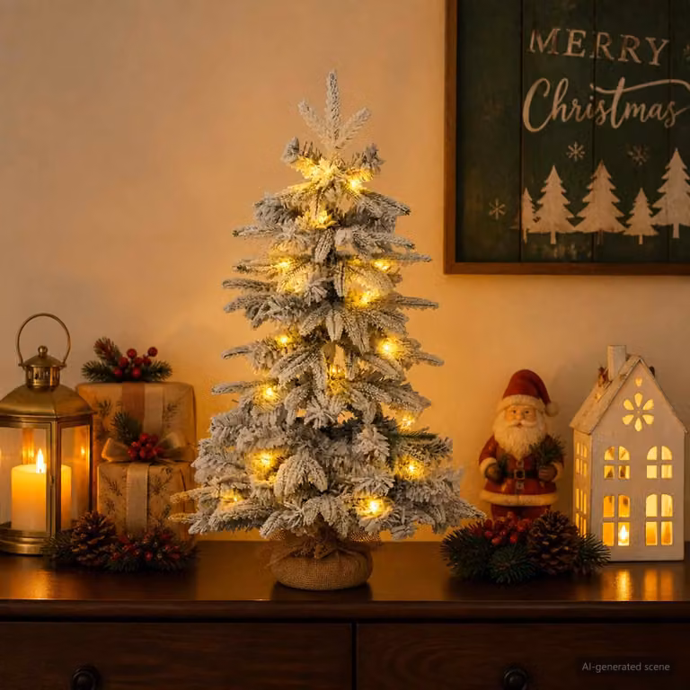 Albero di Natale in miniatura, 45 cm, 25 luci a LED, luce bianca calda, realizzato in PVC e PE