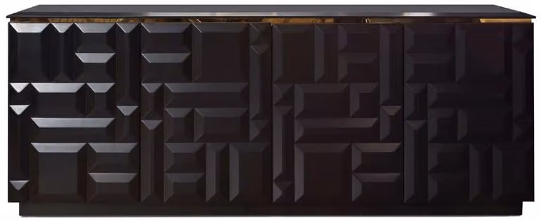 Casa Padrino credenza nero opaco / oro 220 x 45 x h. 75 cm - Mobile nobile in legno massiccio a 4 ante - Mobili - Qualità lusso