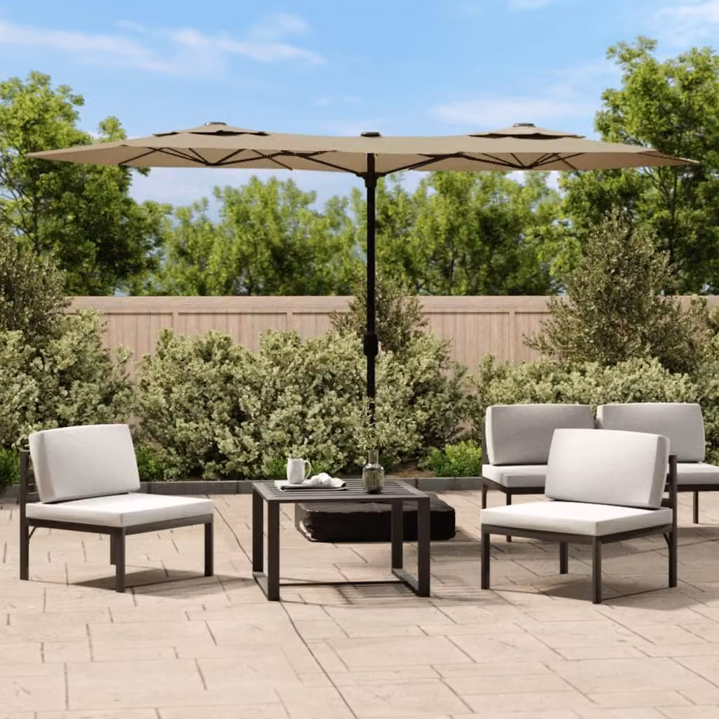 Maison Exclusive - Ombrellone doppio con luci LED, color taupe, 316x145 cm