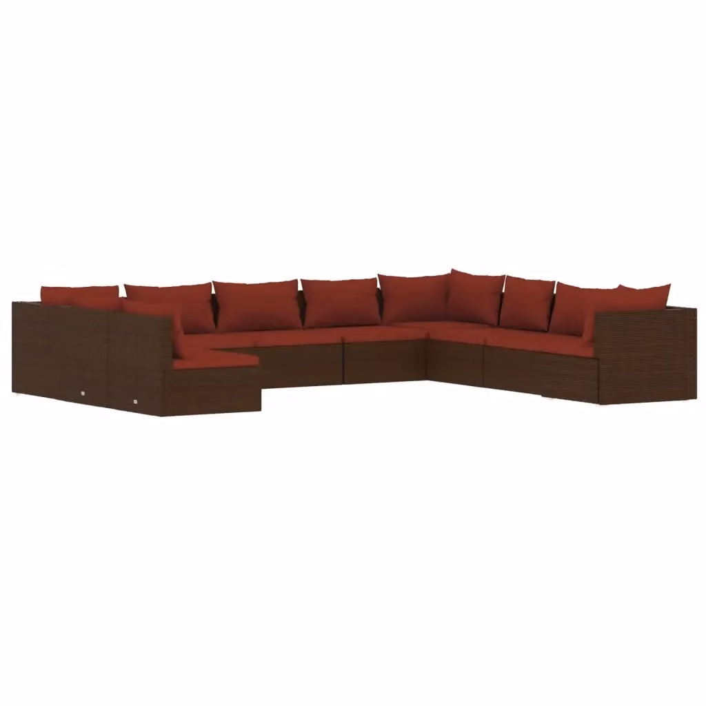 Set di Divani da Giardino vidaXL in Polyrattan Marrone con Cuscini e Coperture Rimovibili – 2