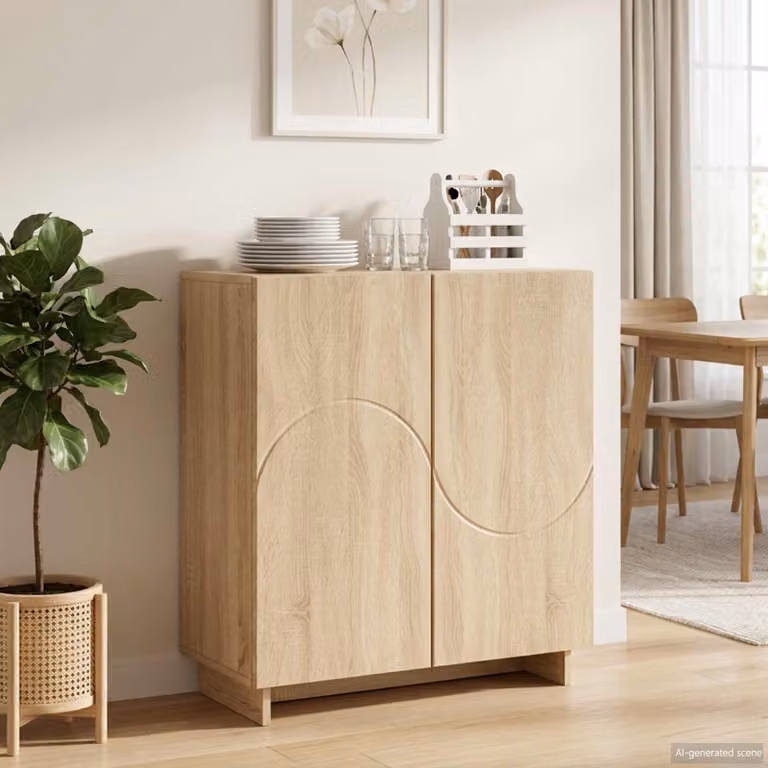 Credenza moderna vidaXL in legno ingegnerizzato color rovere, L: 67 cm, P: 34,5 cm, H: 75 cm
