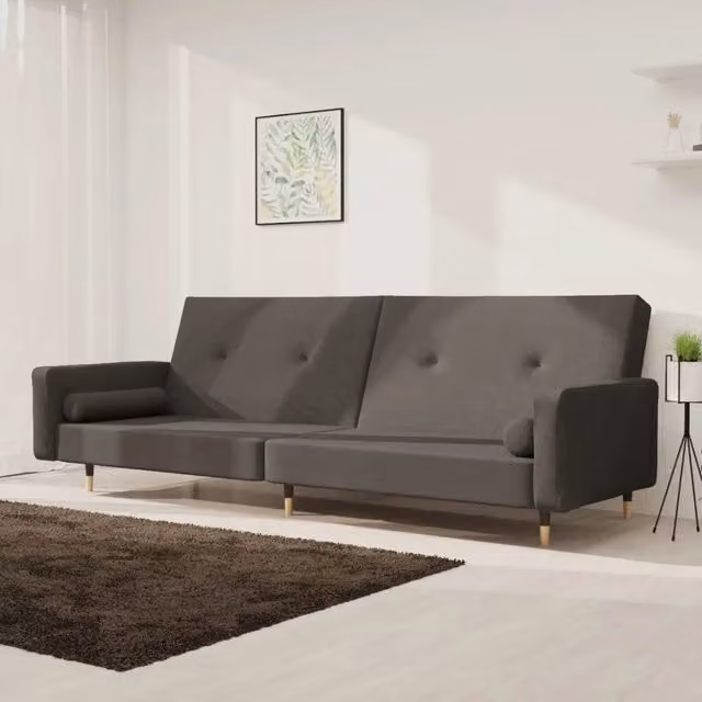 Divano Letto Click-Clack vidaXL in Velluto Grigio con Cuscini e Poggiatesta Regolabile – 1