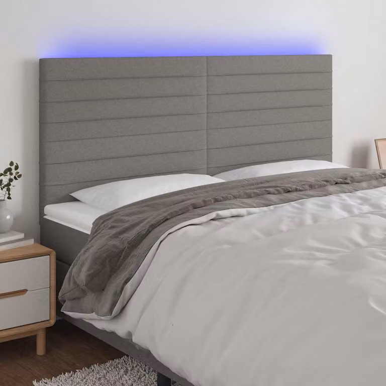 Testiera per letto con illuminazione LED e porta USB vidaXL in tessuto grigio, L: 160 cm, P: 5 cm, H: 118/128 cm
