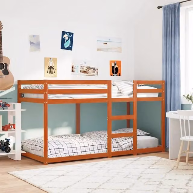 Letto a castello per bambini vidaXL in legno di pino color marrone cera, L/P/H: 80 x 200 x 184,5 cm