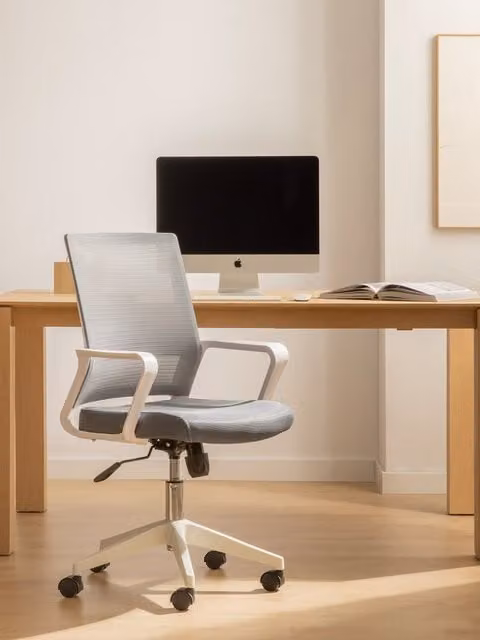 Sedia da scrivania imbottita Bennet Kenay Home grigia e beige con braccioli e ruote