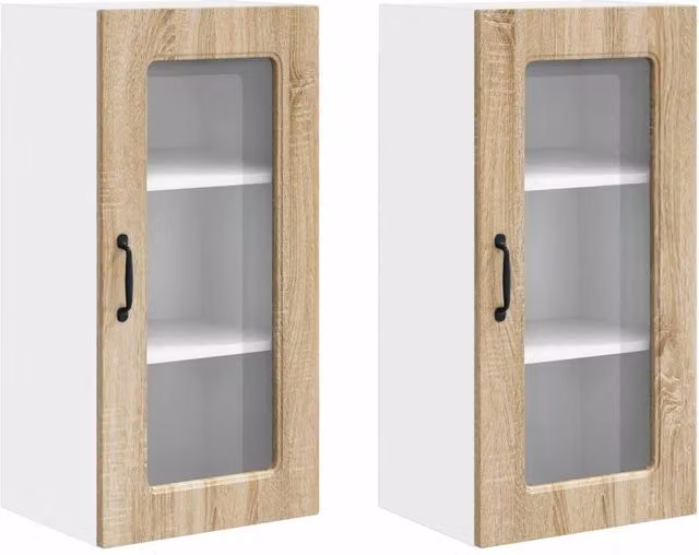 Set di 2 armadietti da cucina rettangolari dal design moderno 40 x 31 x 80 cm in legno multistrato rovere sonoma 02_0053668