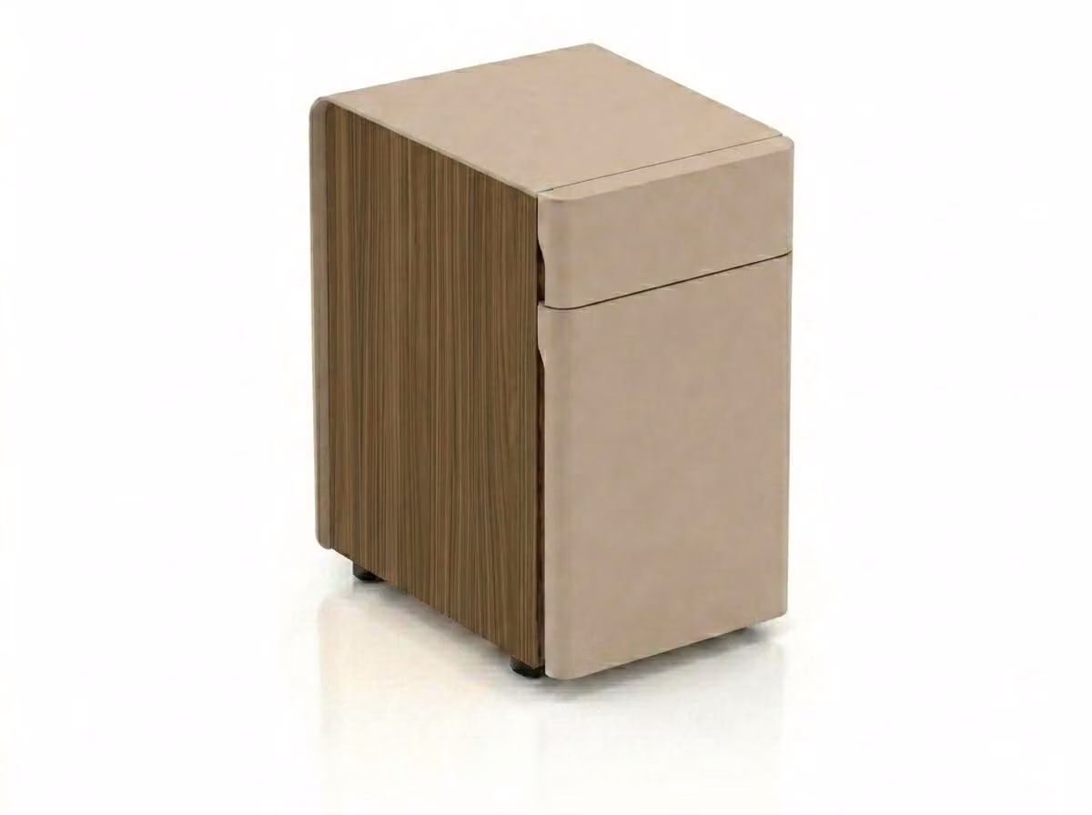 Comodino da ufficio moderno, color beige, realizzato in legno di alta qualità, con cassetti e ampio spazio di stoccaggio